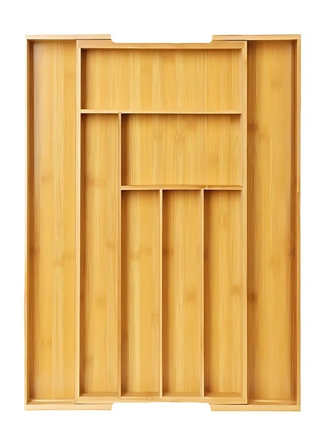Trendy Trays منظم أدراج عصري من الخيزران قابل للتوسيع لأدوات المطبخ، صينية أدوات مائدة قابلة للتعديل، منظم أدراج خشبي لأدوات المائدة الفضية، وأدوات المائدة، والسكاكين في المطبخ، وغرفة النوم، وغرفة المعيشة (12-16.9 بوصة) - Image 1